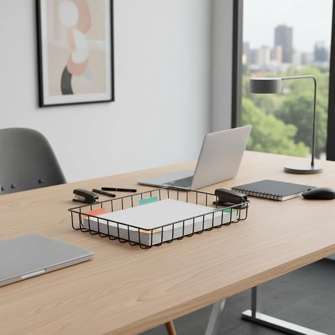 Paper Organizer for Desk Metal Paper Tray Large Capacity Letter Tray File Holder Mail Inbox Storage Organizer Basket for Office Classroom Desktop,12.5" x 9.4" x 1.9",Black