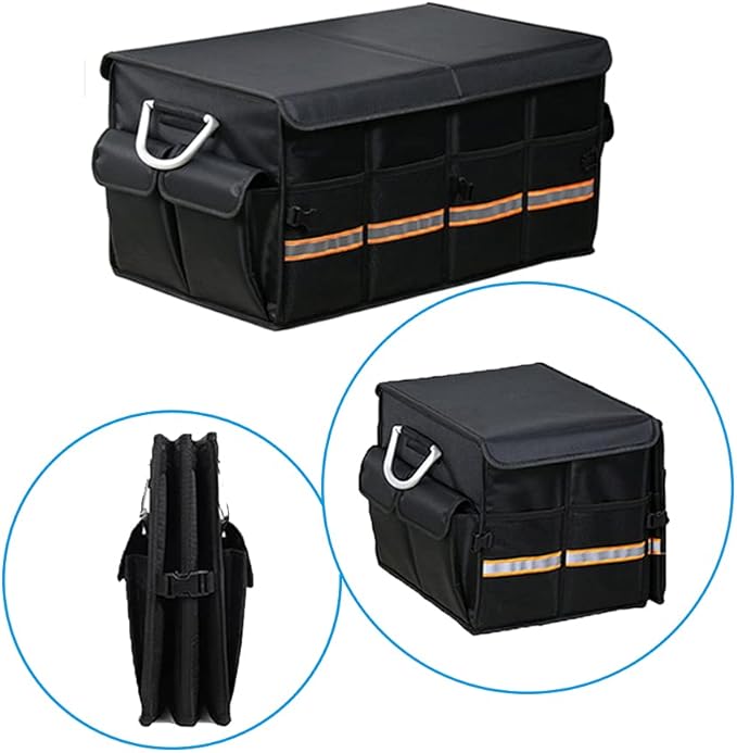 Tianle Car Trunk Organizer - Collapsible Trunk Organizer with Foldable Cover Aluminium Alloy Handle Reflective Strip for Auto, SUV, Truck, Minivan (S Black)
