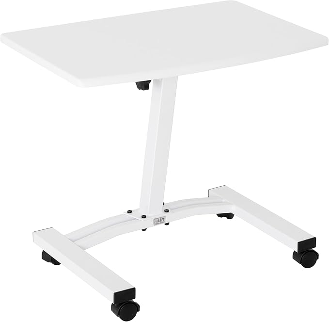 Seville Classics Airlift Mobile Height Adjustable Laptop Stand Computer Workstation for Sitting Classroom Home Office Medical Table w/Wheels, Flat Desk 24", White