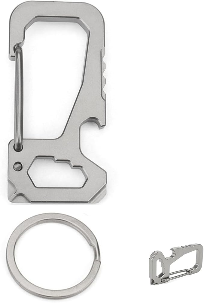 Titanium Carabiner Keychain for Men, Heavy Duty Key Ring Clip with Bottle Opener, EDC Multitool Holder for Keys Belt