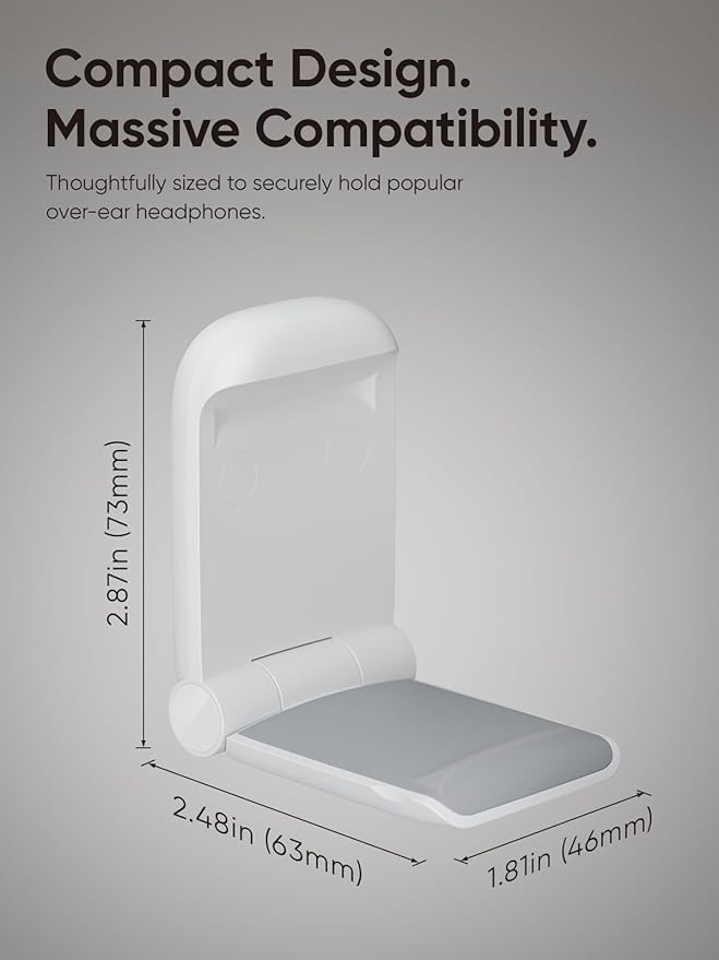 MAMUVIMO Headphone Stand, 2 Pack Headset Stand Foldable＆Sticky, Headphone Holder Hook Mount with Non-Slip Silicone, Adhesive Earphone Desk Hanger Clip Space-Saving for Airpods Max, All Earphones White