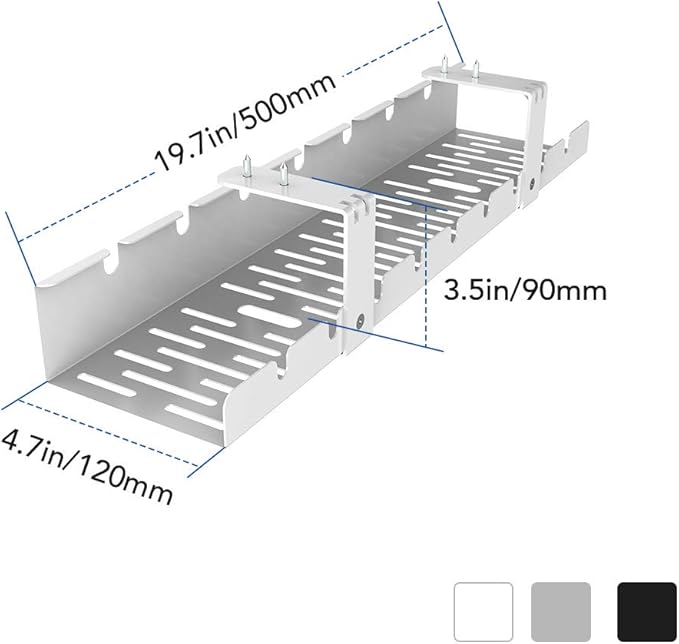 FLEXISPOT Under Desk Cable Management Tray, Metal Raceway Wires Cable Tidy Organizer Office and Home Cable Tray Use for Standing Desk (White)