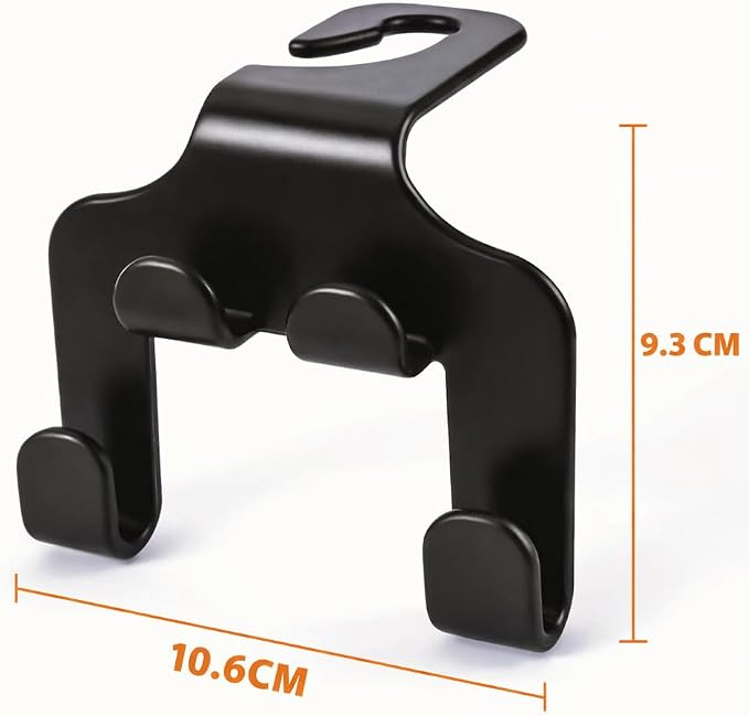 Car Headrest Hook | 360° Rotation Seat Back Hanger for Bags, Purses & Groceries | Durable ABS Plastic Car Organizer (Pack of 2 - Black)