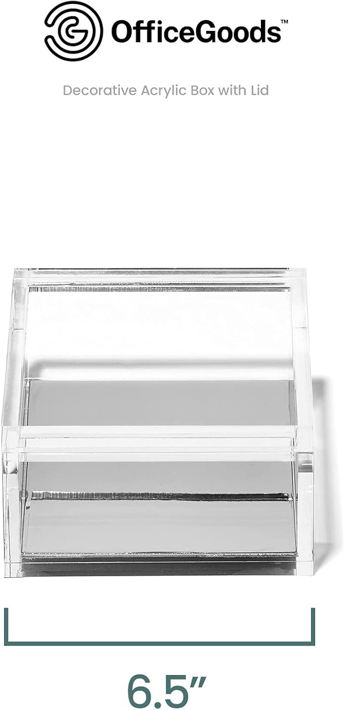 OfficeGoods Acrylic Desk Organizer w/Silver Base – Functional & Elegant Odds & Ends Box for Display or Storage – Perfect for Home or Office, Kitchen, Bathroom Vanity, Curio Display - Extra Large