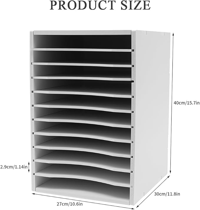 Vertical Desktop Sorter White, 11 Slots Mail Organizer Vertical File Organizer, PVC Paper Sorter Organizer with 11 Slots Adjustable, Construction Paper Storage Mailbox for Classroom Office (White)