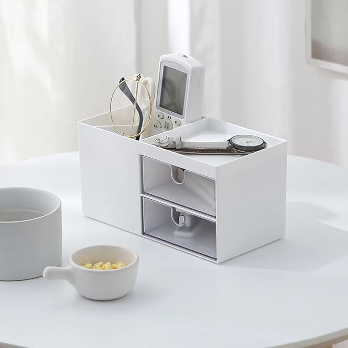 Srliya Desktop Storage Box, Minimalist Multifunction Desk Organizer with Drawer for Bedroom, Living Room, Office