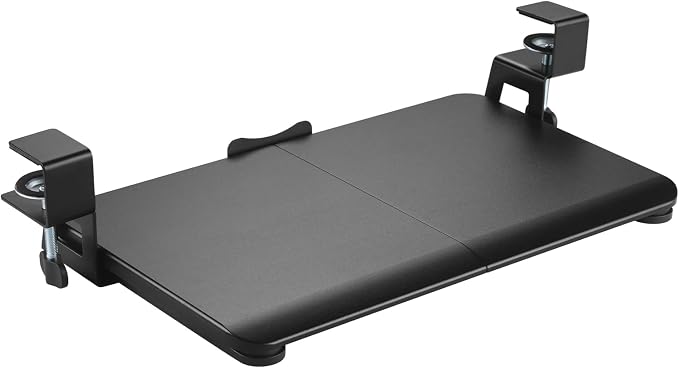 Keyboard Tray Under Desk, Slide Out Computer Keyboard & Mouse Tray with C Clamp-on Mount Easy to Install,24" W（Including Clamps） X 12"D Small Size,Black