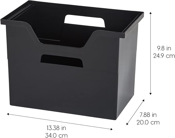 IRIS USA Large Portable Desktop File Box with Open Lid, 4 Pack, Side Handles, Hanging File Folders, Tabs & Inserts, Letter Size, Magazines, Newspapers, Mail, Books, Notebooks, Black