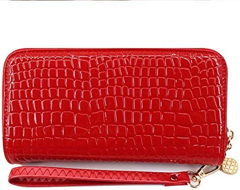 Women Patent leather Handbag Wallet Money Coin Purse Card ID Organizer Double Zip Around Red