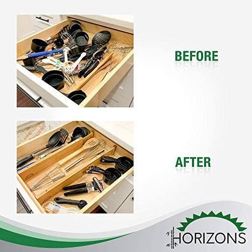 Bamboo Drawer Dividers (Set of 6) - Kitchen Drawer Organizers - Spring Adjustable, Expandable & Stackable Deep Drawers Organizer - Best for Kitchen Utensils, Silverware, Desk, Clothes Dresser Divider