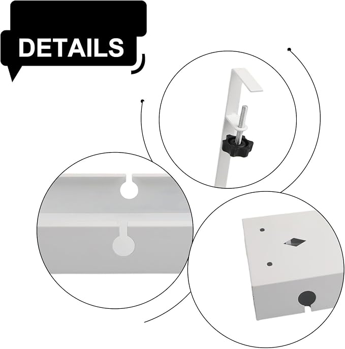 Under Desk Cable Tray with Ventilated Metal Frame for Heat Dissipation, Adjustable Fit for Office Desk and No Drilling Installation Required (White)