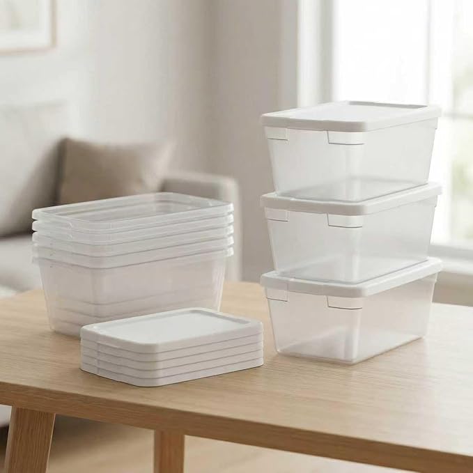 10Pack Storage Bins with Lids, 6 QT Clear Plastic Box with Snap On Lids, Heavy Duty Stackable and Nestable Containers, BPAFree Durable See Through Organizing Solution for Home, Office, Closet
