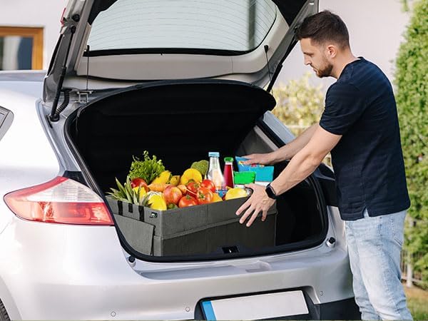 MIU COLOR Trunk Organizer for Car, 12 Pockets Sturdy Car Organizer for SUV, Non-Slip Bottom, Folded Trunk Storage Organizer for Sedans, Van, Jeep, Grocery, Large 3 Compartments, Dark Gray 32"×13"×10"