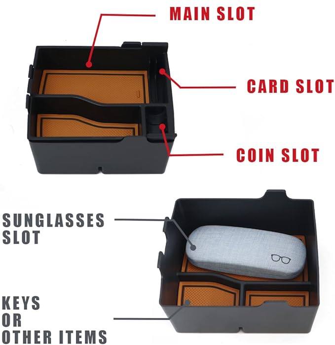 Muslogy for Maverick Center Console Organizer Tray 2 Layers Armrest Storage Box Secondary Insert Tray ABS Material Pickup Interior Accessories Compatible with Ford Maverick 2022-2026 (Light Brown)