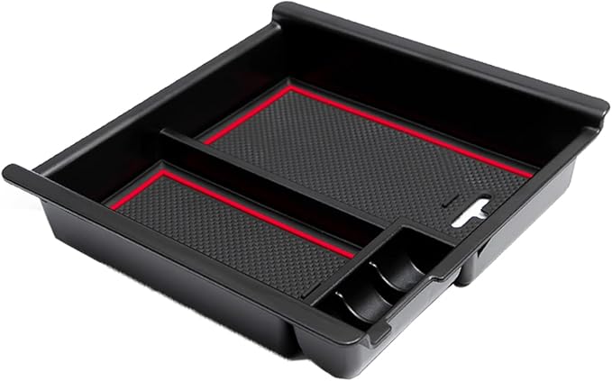 JDMCAR Center Console Tray Organizer Compatible with Toyota Tacoma Accessories 2016-2022 2023, Armrest Insert Container ABS Material Secondary Storage Box-(Red Trim)