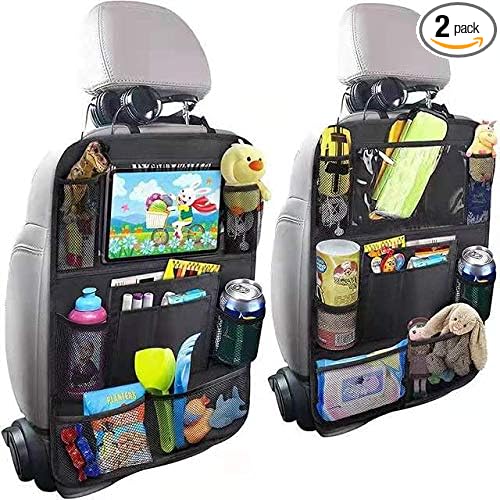 2 Pack Car Backseat Organizer,Kick Mats Back Seat Protector with Touch Screen Tablet Holder,Travel Accessories with 9 Storage Waterproof Pockets