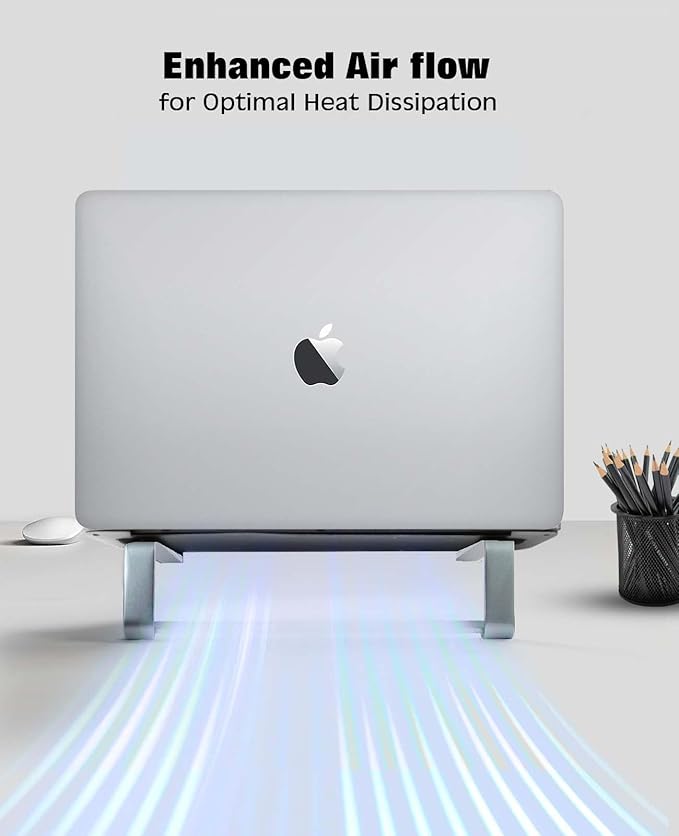 Thibault Laptop Stand for Desk - Aluminum Ergonomic Computer Stand，Laptop Riser, Cooling Laptop Holder, Compatible with MacBook Air Pro/Dell/HP/Lenovo/Alienware and 13-17 inches Laptops, Blue Grey