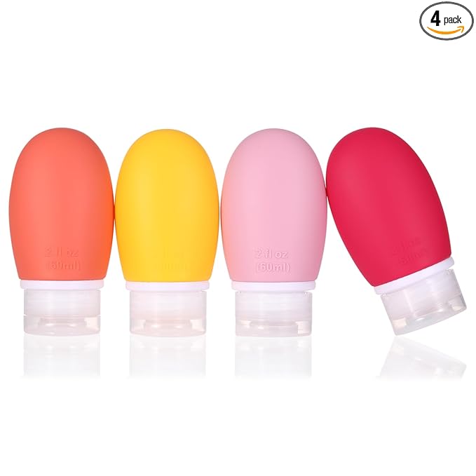 LIYUABU Leak Proof Silicone Travel Bottles,4 Pack 2oz Liquid Squeezable Refillable Portable Accessories/Cosmetic Containers,BPA Free,Travel Size Bottles for Toiletries Shampoo Conditioner Lotion