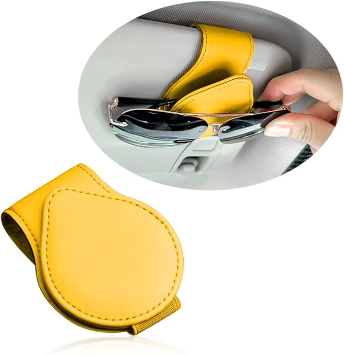 OFBAND Magnetic Sunglass Holder for Visor, PU Leather Car Organizer, Universal Accessory (Yellow)