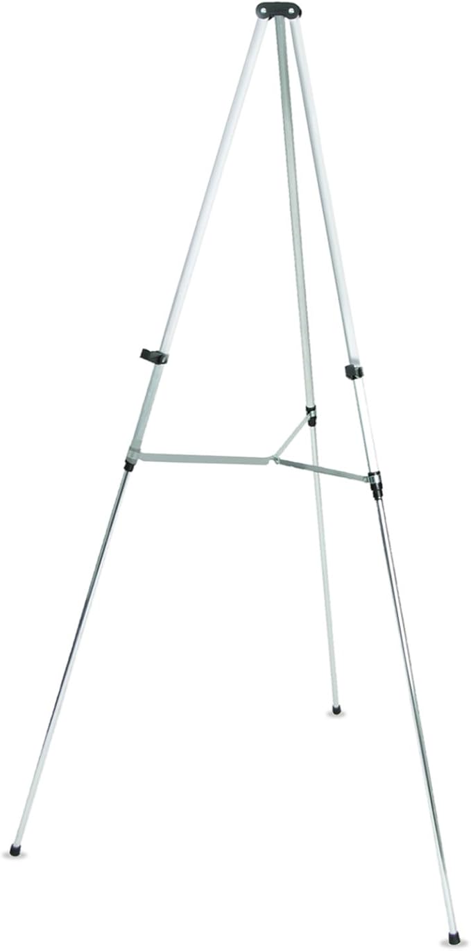 Quartet Easel, Aluminum, Lightweight, Telescoping, 66" Max. Height, Supports 25 lbs, Silver Finish (50E)