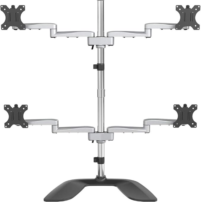 StarTech.com Desktop Quad Monitor Stand - Ergonomic VESA 4 Monitor Arm (2x2) up to 32" (17.6lb/8kg) - Free Standing Articulating Universal Pole Mount - Height Adjustable/Tilt/Swivel/Rotate (ARMQUADSS)