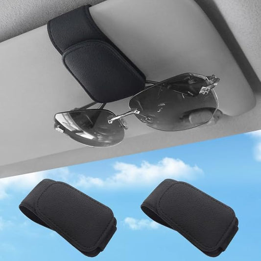 TCJJ Sunglasses Holders for Car Visor,Car Magnetic Glasses Holder Leather Sunglasses Clip and Ticket Card Clip Suitable for Car Interior Visor and Different Size Eyeglasses(Black/2)