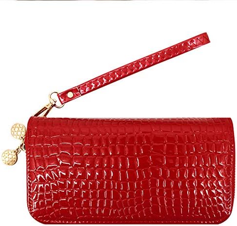 Women Patent leather Handbag Wallet Money Coin Purse Card ID Organizer Double Zip Around Red