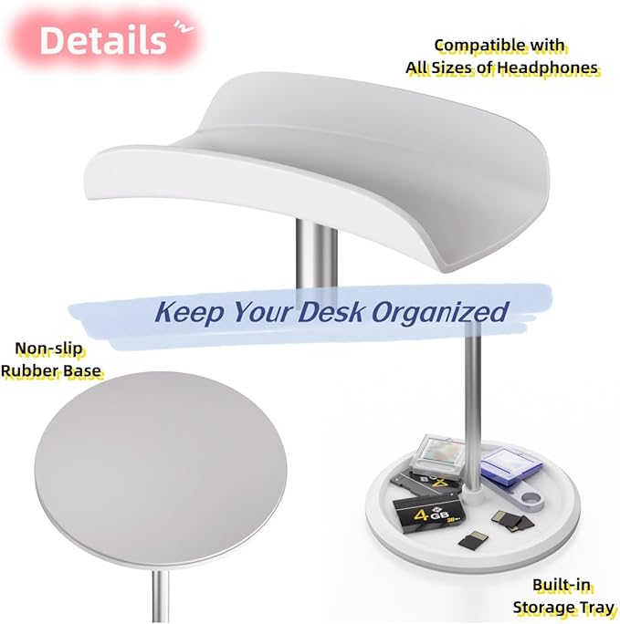 Headphone Stand??PACK??Headphone Holder with Storage Tray Compatible for Max Pro, Beats, Bose and Most Gaming Headphones. ?�No Tools Required??YO-2 (White)