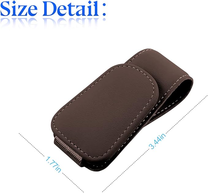 zipelo Sunglasses Holder for Car Sun Visor, 2 PCS Magnetic Leather Eyeglass Hanger, Sun Glasses Mount Clip on Visors, Ticket Card Cash Organizer, Auto Interior Accessories (Brown)