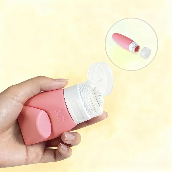 4 PCS Silicone Travel Bottles, 2oz Refillable Toiletries Containers Set, Small Empty Travel Size Bottles for Shampoo, Lotion, Shower Gel (Bright)