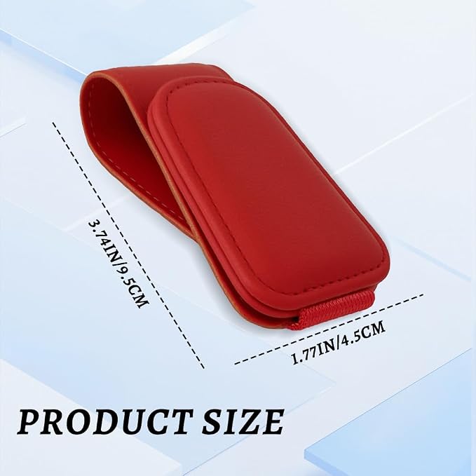 Sunglass Holder for Car, Car Sunglass Holder, Magnetic Leather Sunglasses Holder and Ticket Card Clip, Auto Multi-Functional Sun Visor Eyeglass Holders for SUV Pickup Truck (Red)