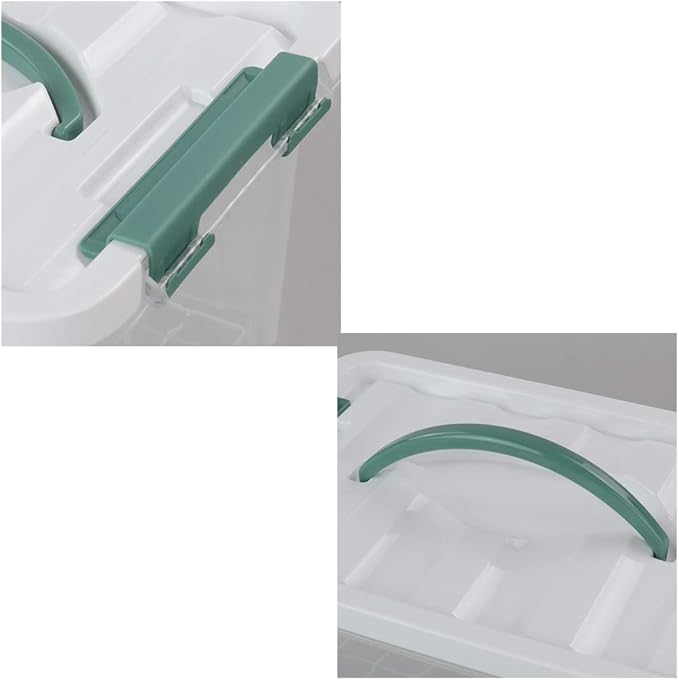 Gloreen 6 Quart Clear Storage Bins with Lid and Green Handle, Multipurpose Stackable Plastic Storage Latches Box/Containers, Set of 2