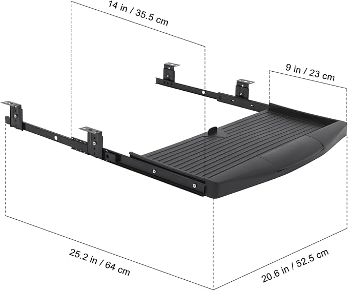 TEHAUX Under Desk Keyboard Tray Slide Out - Adjustable Computer Keyboard Stand with Hidden Storage Drawer 20.67X9.06 Inches Save Space & Reduce Wrist Pain for Home Office & Gaming Desks