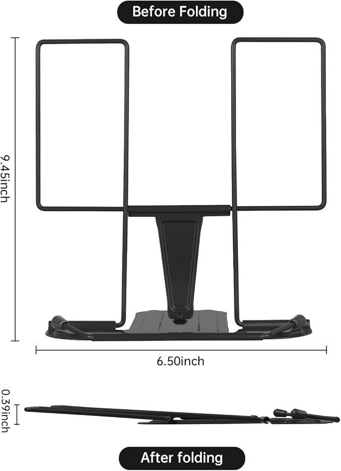Honagu Book Stand for Reading, Adjustable Reading Rest Book Holder, Documents Holder, Sturdy Typing Stand for Recipes Textbooks Tablet Music Books (Black)