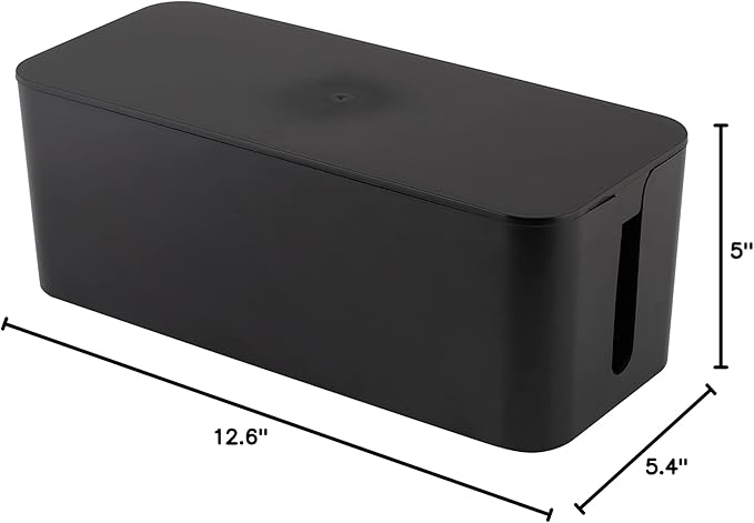Simplify 2 Pack Cable Organizer Box | Multi-sized | Hidden Storage with Lid | Chargers & Wires | Computer & TV Cords | Black