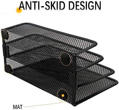 wishacc Folder Holder Desk, 2 Pack Mail Organizer Letter Holder for Desk Metal Mesh with 3 Vertical Upright Compartments