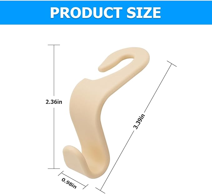 4PCS Car Seat Headrest Hooks, Auto Back Seat Hanger Holder, Durable Stylish Vehicle Organizer Universal Car Interior Accessories, Storage Hooks for Purses, Bags, Clothes, Coats, Hats (Beige/4PCS)