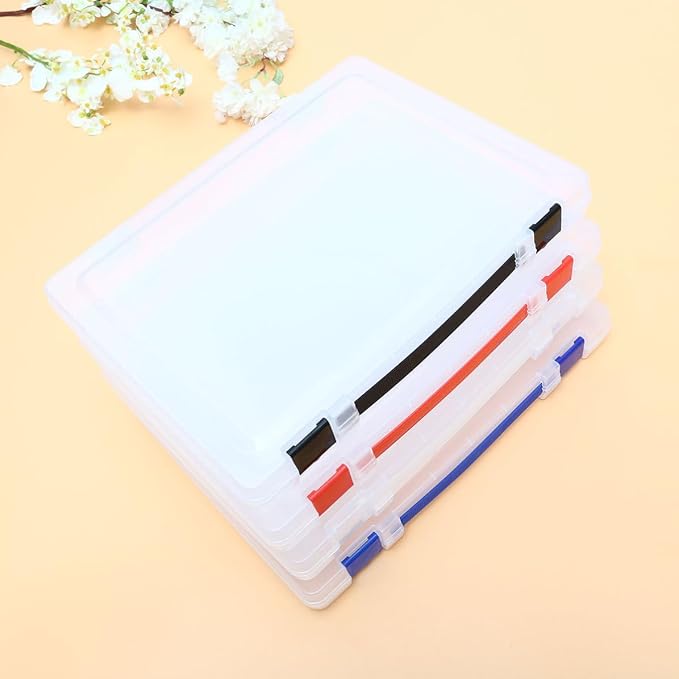 ULTECHNOVO Document Storage Box with Red Buckle, Stackable Pp File Case for Certificates and Materials, Easy to Carry Organizer for Office and Closet Use