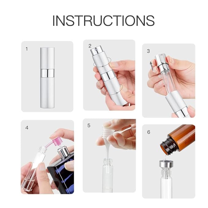 LISAPACK 8ML Atomizer Perfume Spray Bottle for Travel (3 PCS) Empty Cologne Dispenser, Portable Sprayer (Silver)