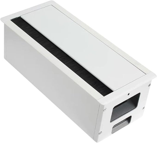 Desk Threading Box Aluminum Alloy Rectangular Wire Organizer with Cable Hole Cover Cord Grommet Storage Box Space Saving Cushioning Structure, White
