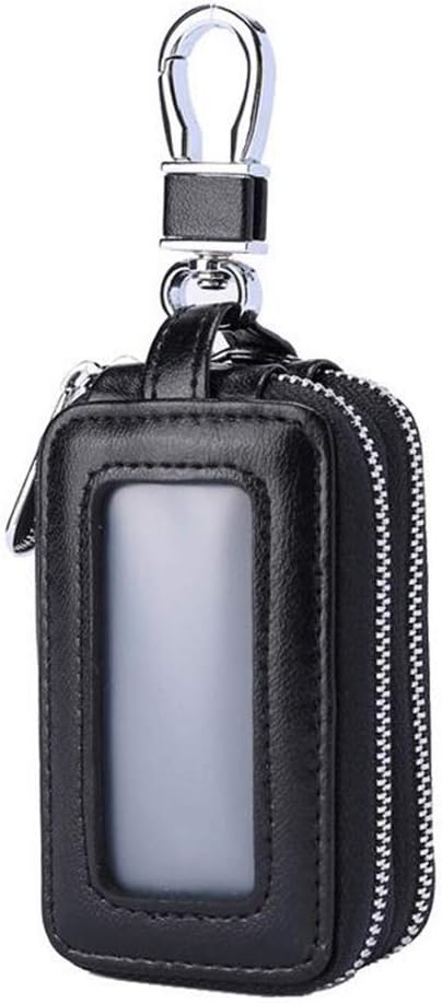 Car Key Chain Bag Double Zipper Leather Protection Key Coin Holder Keyring with Transparent Window