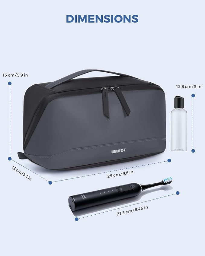 WANDF Toiletry Bag for Men, PU Leather Travel Organizer with Detachable Waterproof Hanging Pouch, Open-Flat Dopp Kit Shaving Bag with Wet Pocket for Travel Toiletries Accessories (Dark Gray)
