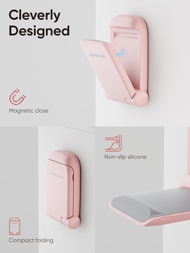 MAMUVIMO Headphone Stand, 2 Pack Headset Stand Foldable＆Sticky, Headphone Holder Hook Mount with Non-Slip Silicone, Adhesive Earphone Desk Hanger Clip Space-Saving for Airpods Max, All Earphones-Pink