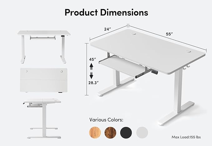 FEZIBO Standing Desk with Keyboard Tray, 55 x 24 Inch Adjustable Height Sit Stand Desk with Memory Presets for Home Office, Ergonomic Computer Workstation, White