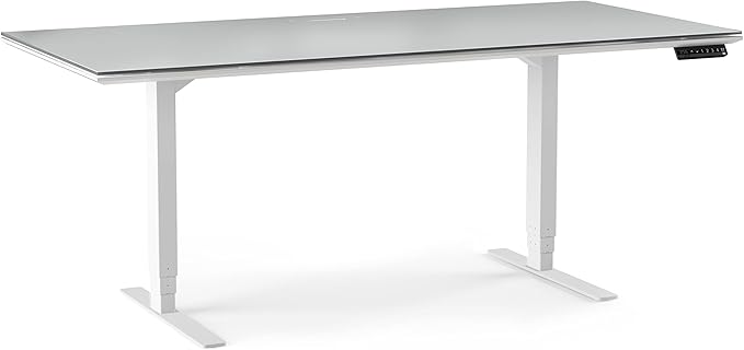 BDI Furniture Centro 6452-2 - 66'' x 30" Standing Desk for Home or Office, Electric Height Adjustable with Memory Preset, Cable Management and Satin-Etched Glass Top, Satin White