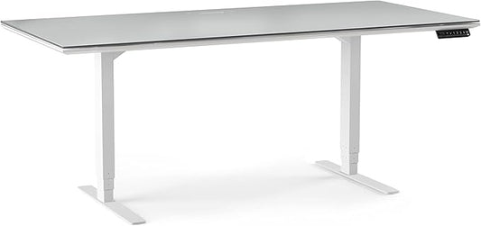 BDI Furniture Centro 6452-2 - 66'' x 30" Standing Desk for Home or Office, Electric Height Adjustable with Memory Preset, Cable Management and Satin-Etched Glass Top, Satin White