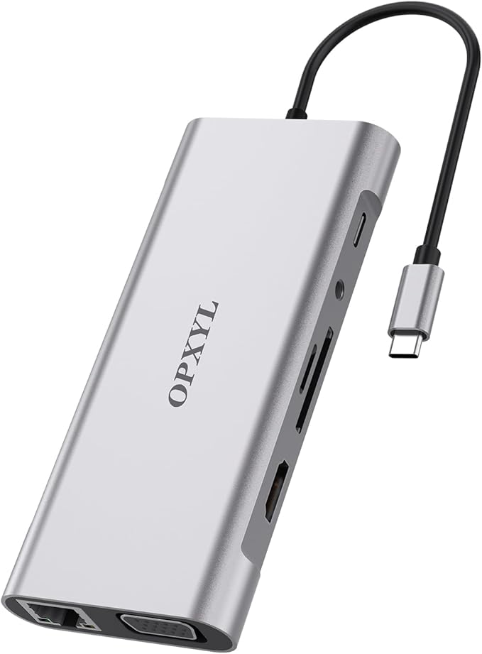 11-in-1 USB C Hub Multiport Adapter, USB C Docking Station with 4K HDMI, VGA 1080P, 100W PD, Ethernet, SD/TF, Audio, USB 3.0 Port, Laptop Dock for MacBook Pro/Air, iPad, Windows (Light Gray)