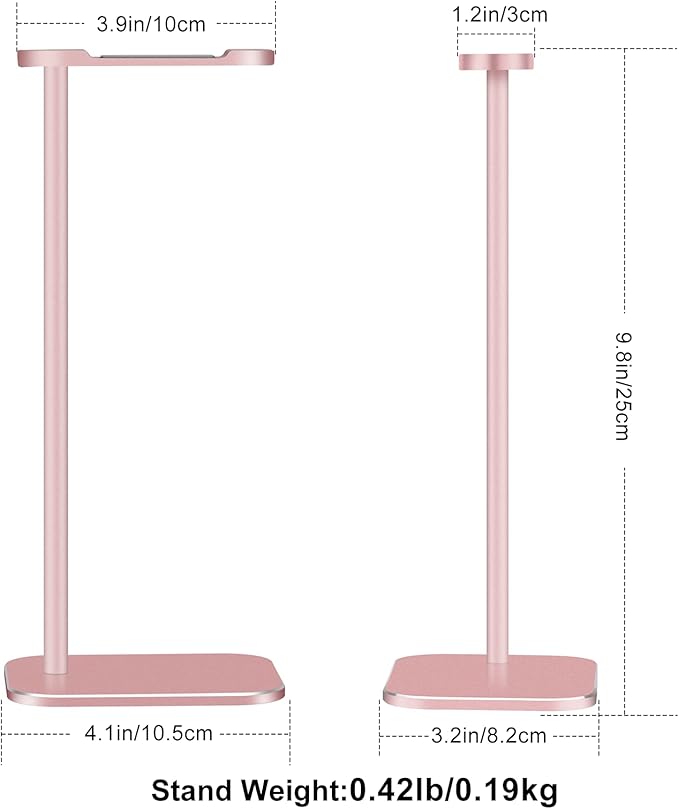 Headphone Stand Aluminum, Headset Holder with Solid Metal Base for Desk, Compatible with Most Headphones (Rose Gold)
