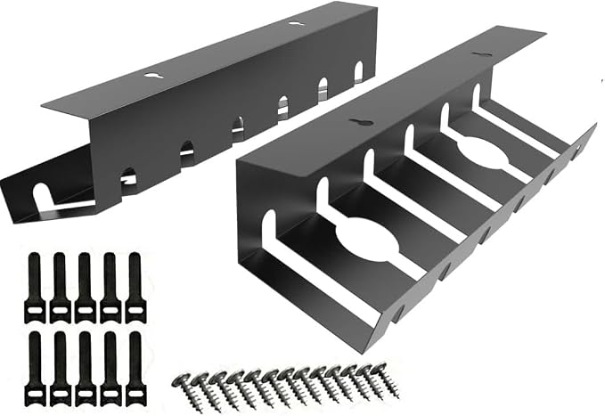 Metal Cable Management Under Desk for Easy mounting Under-Table, Set of 2 - with 10X Cable Ties, Desk Organizer for Office/Home Office Table Thoughtful Cable Tray Holder