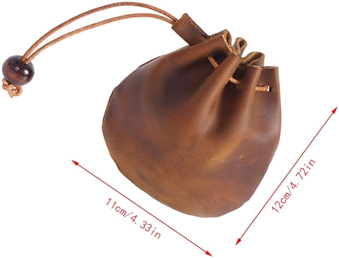 1 Pcs Mini Leather Drawstring Coin Purse Vintage Leather Coin Bag, Coin Organizer, Change Holder,Leather Drawstring Pouch for Men & Women